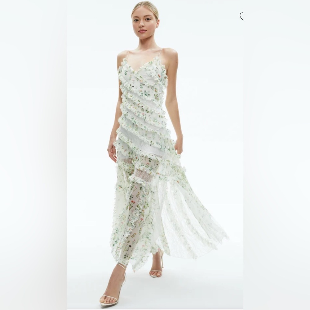 alice + olivia Sondra Lace Ruffled Maxi Dress